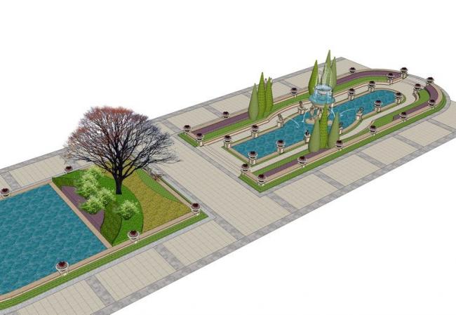 Modern Square Water Landscape Design in SketchUp