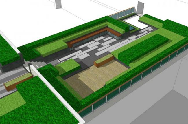 Modern Office Building Roof Garden Landscape in SketchUp Model