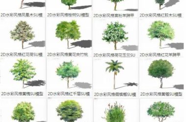 SketchUp Materials: 2D Plant Trees, Watercolor Trees, Large Trees, and Landscape Components-BIM WORLD