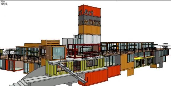 SketchUp Business Model: Modern Multi-Story Container-Based Commercial Entertainment and Leisure Facilities