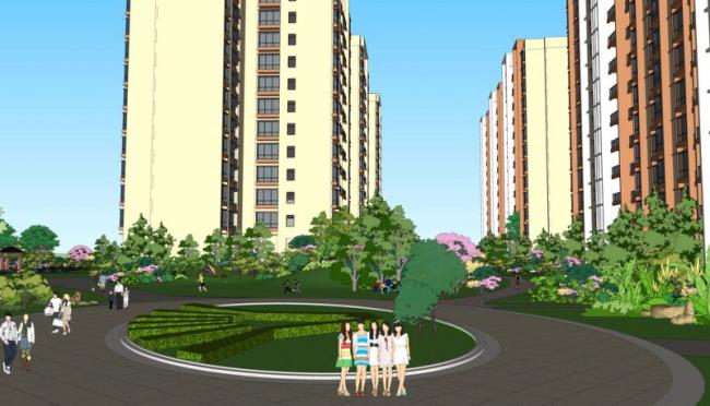 Modern Residential Community Landscape Design in SketchUp