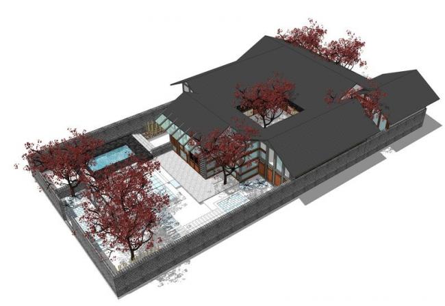 SketchUp Landscape Design: Elegant Chinese Villa Courtyard Model