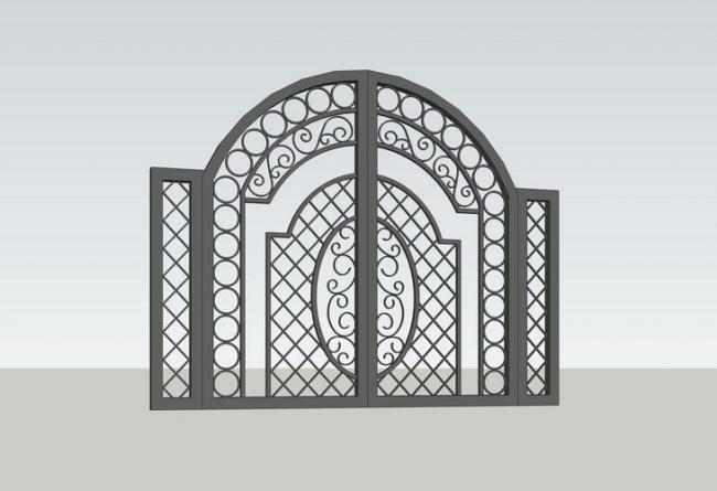 SketchUp Material Model: Iron Entrance Gate and Landscape Components