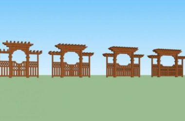SketchUp Material Model: Wooden Entrance Gate Door and Landscape Components-BIM WORLD