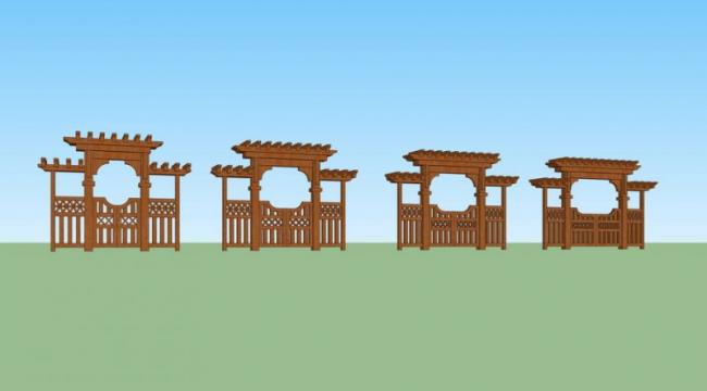SketchUp Material Model: Wooden Entrance Gate Door and Landscape Components