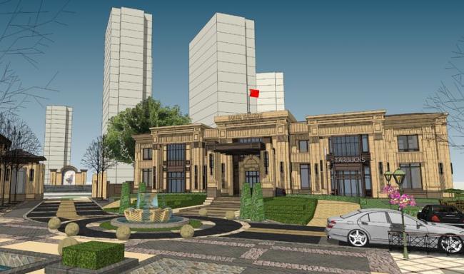 SketchUp Business Model: Multi-Story Sales Center and European Classical Commercial Building