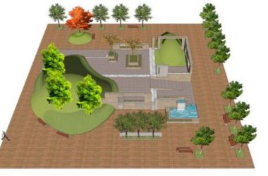 SketchUp Material Model: Modern Square Landscape with Tree Pool, Seating, and Low Walls-BIM WORLD