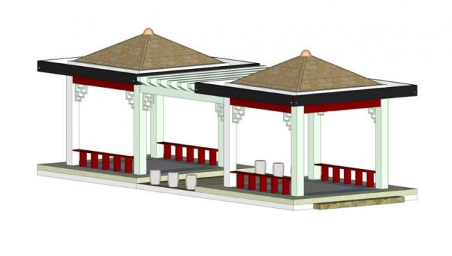 SketchUp Model: Chinese-Style Park Landscape Pavilions