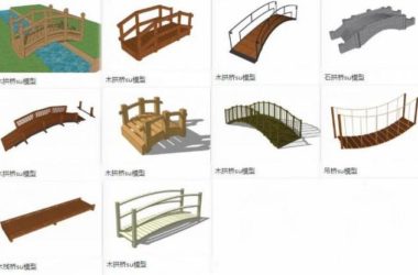SketchUp Material Models: Bridge Types and Landscape Components Including Stone, Wooden, and Suspension Bridges-BIM WORLD