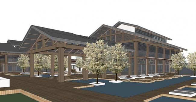 SketchUp Model: Multi-Story Antique Hot Spring Club Hotel in Modern Chinese Style