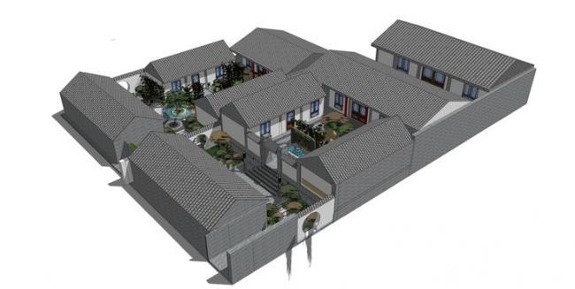 Multi-Story Chinese-Style Residential Courtyard Model in SketchUp