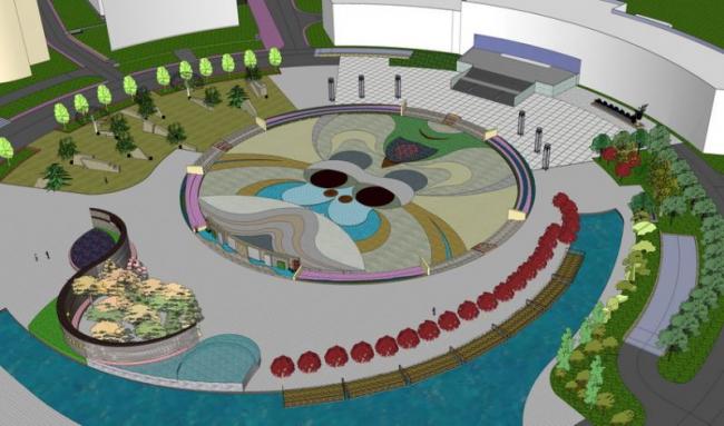 Modern Office Square Landscape Design | SketchUp Model