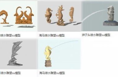 SketchUp Material Models: Animal Sculptures Including Seahorse, Dolphin, Lion, and Fountain for Landscape Design-BIM WORLD