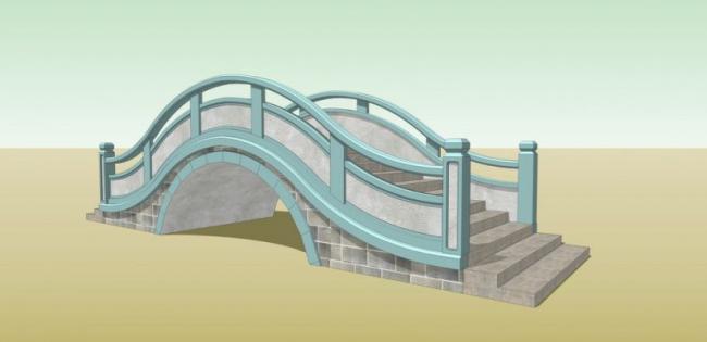 SketchUp Material Model: Stone Arch Bridge and Landscape Components