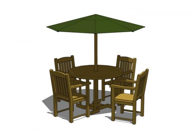 SketchUp Materials for Outdoor Solid Wood Tables, Chairs, and Umbrellas