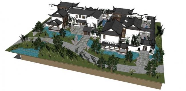 SketchUp Model of Ancient Chinese Architecture: Suzhou Gardens, Courtyards, and Water Landscapes