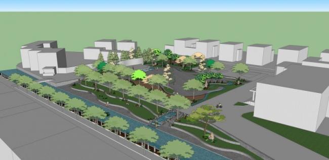 SketchUp Landscape Design: Modern Park with Stones and Waterfalls
