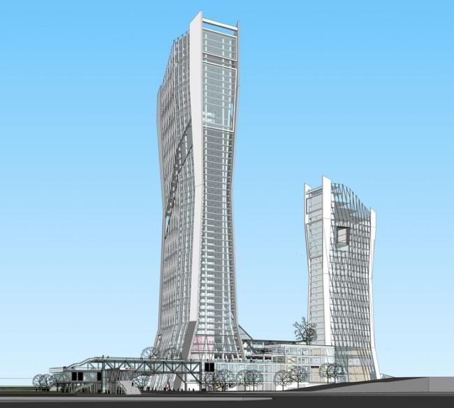 SketchUp Complex Model: Modern Ultra-High-Rise Office with Ground Floor Commercial Spaces