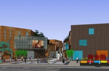 SketchUp Business Model: Multi-Story Commercial Pedestrian Street with Island and Modern Styles-BIM WORLD