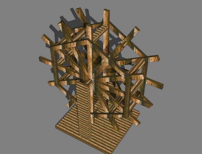 SketchUp Material Model: Wooden Waterwheel Landscape Component