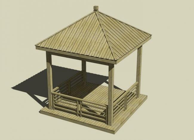 SketchUp Model: Wooden Leisure Pavilion in Landscape Design