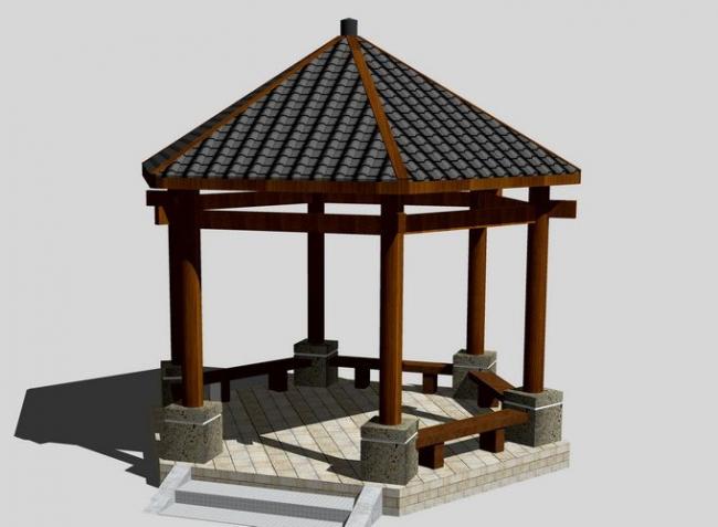 Chinese-Style Leisure Pavilion Sketch Model in SketchUp