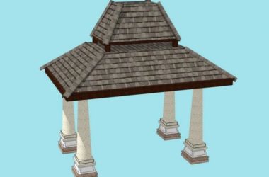 SketchUp Model of Southeast Asian Style Pavilions with Landscape Materials and Components-BIM WORLD