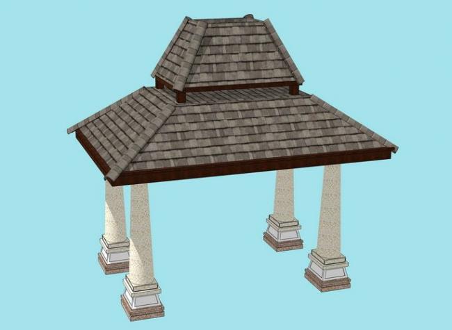 SketchUp Model of Southeast Asian Style Pavilions with Landscape Materials and Components