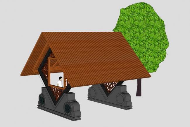 SketchUp Model: Leisure Pavilion with Chinese-Inspired Landscape Materials