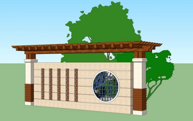 SketchUp Material Model: Landscape Wall with Flower Frame Component