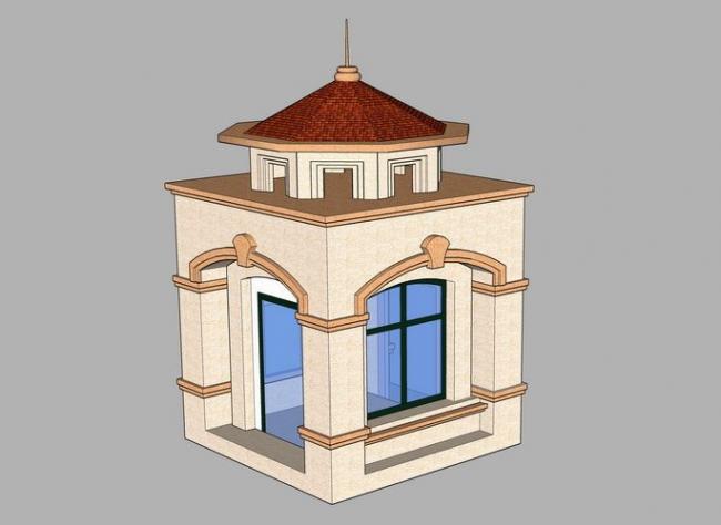 European-Style Security Pavilion Sketch Model | Classical Gate Guard Room Material Components