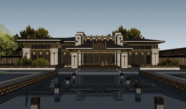 SketchUp Business Model: Multi-Story Chinese-Style Clubhouse and Commercial Building