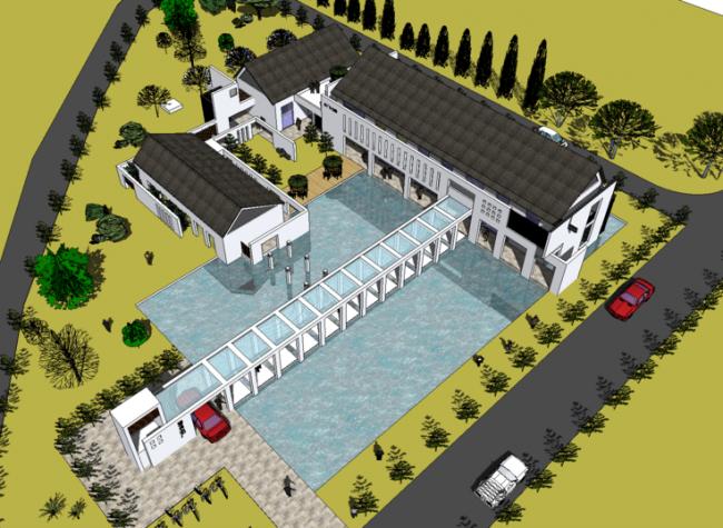 Sketchu Industrial Building: Multi-Story Hydroelectric Power Plant Office with Chinese-Inspired Industrial Design