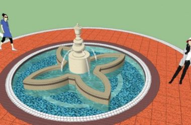 SketchUp Material Model: Square Water Fountain Landscape Component-BIM WORLD