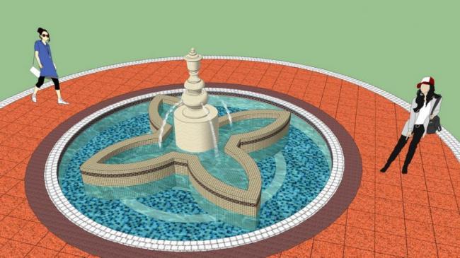 SketchUp Material Model: Square Water Fountain Landscape Component