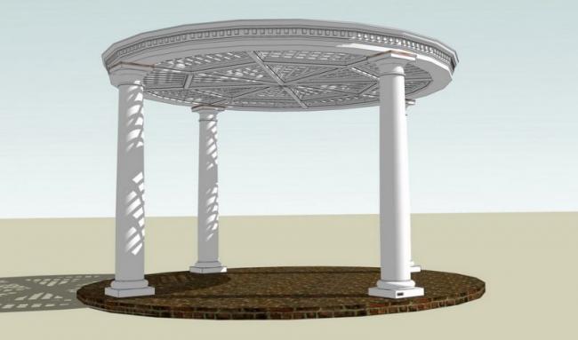 Classical Pavilion Sketch and Landscape Model in SketchUp
