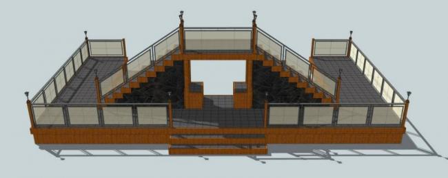 SketchUp Material Model | Landscape Materials for Bridge-Connected Outdoor Viewing Platforms