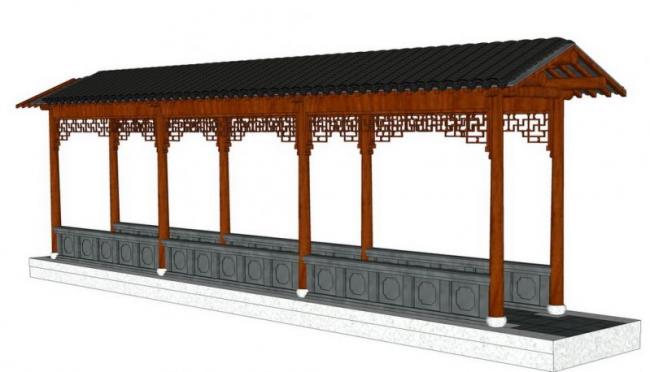 SketchUp Material Model: Chinese Corridor Frame Component