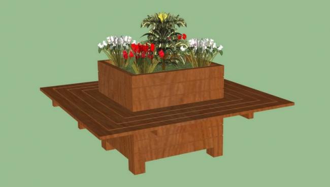 SketchUp Material Model: Flower Pool Seating Chair for Landscape Design