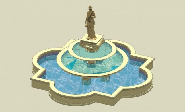 SketchUp Material Model: European Water Fountain Landscape Sculpture Components