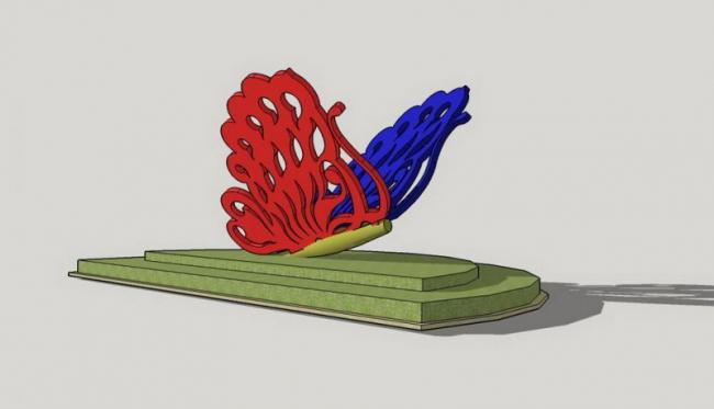 Abstract Butterfly Landscape Sculpture Model | Modern SketchUp Material Component