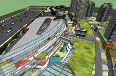 SketchUp Complex Model: Multi-Story Mixed-Use Commercial and Residential High-Rise with Modern Shopping Center-BIM WORLD