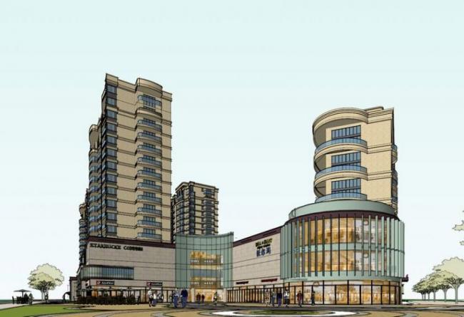 SketchUp Model of a Neoclassical High-Rise Residential Building with Ground-Floor Commercial Space and Street Corner Mall