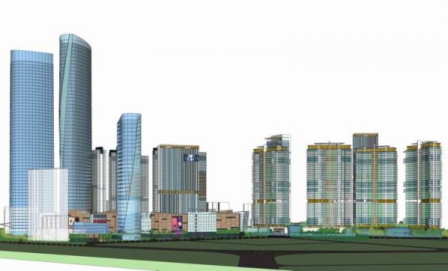 SketchUp Complex Model: Modern High-Rise Commercial, Office, and Residential Buildings