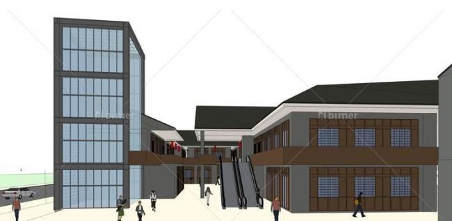 SketchUp Business Model: Multi-Story Antique-Style Commercial Street with New Chinese Design