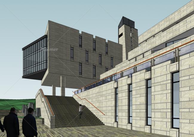SketchUp Business Model: Multi-Story Slope Club with Sales Office and Modern Commercial Design