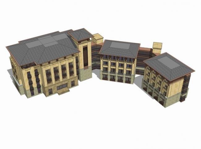 SketchUp Multi-Story Hotel Model | Modern Grassland-Style Club Design