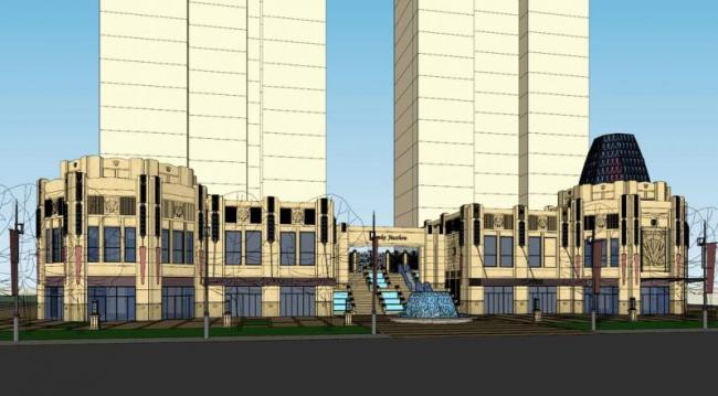 SketchUp Business Model: Neoclassical Streetfront Commercial Podium with Entrance Gate