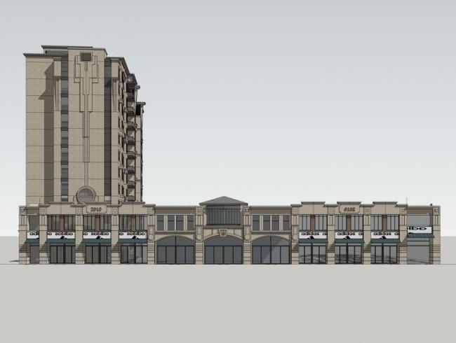 SketchUp Model: Neoclassical High-Rise Residential with Commercial Podium and Simplified European Design