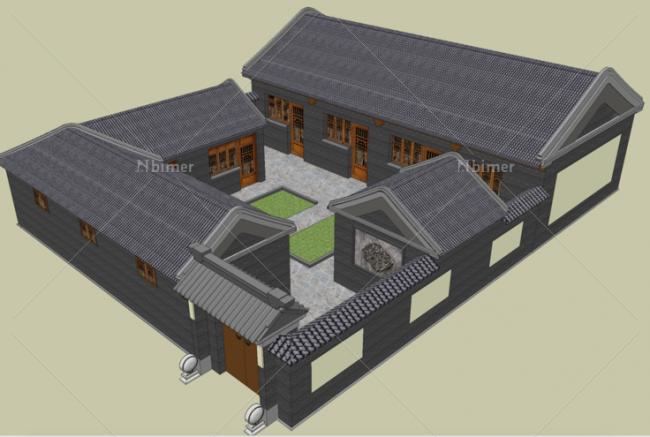 SketchUp Residential Model: Multi-Story Chinese-Style Courtyard Architecture